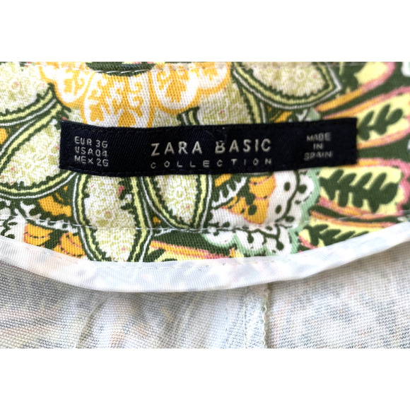 ZARA Green Floral Print Crop Pants Slim Leg Stretch Size 4 - Picture 4 of 4